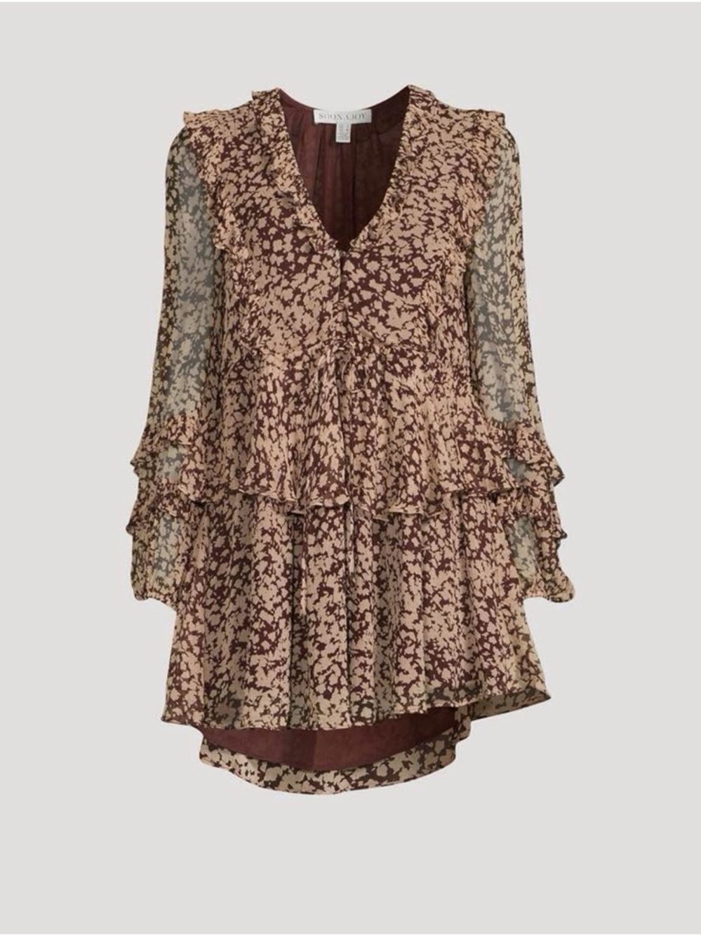 Shona Joy Brown and Cream Floral Ruffle Mini Dress